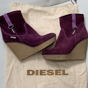 Diesel Purple Suede Ankle Wedge Heel Boots size 8